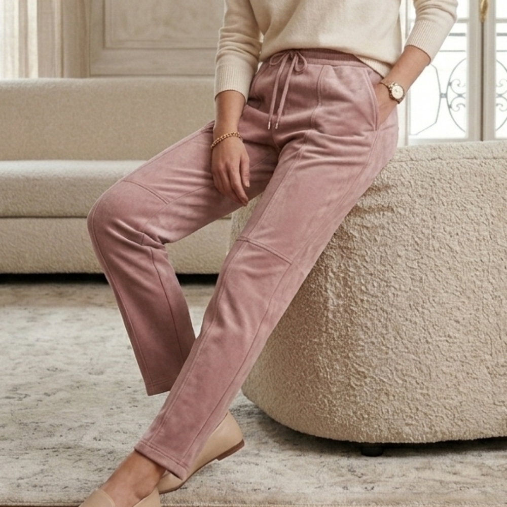 MCM Blush Pink Velvet Drawstring Pants M Relaxed Loungewear